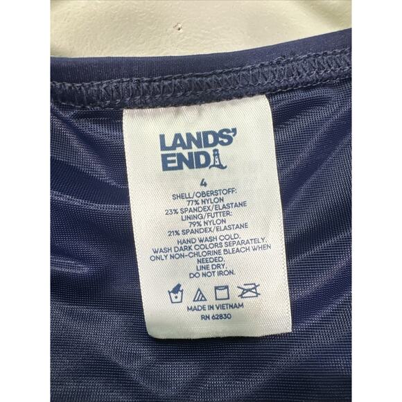 Lands' End Swim Top Womens 4 High‎ Neck Navy Blue Solid Padded Beach - Picture 4 of 6